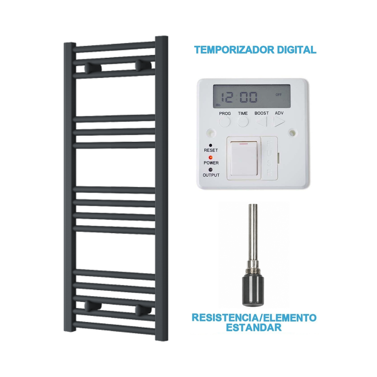 Radiador Toalheiro Elétrico Antracite 400 mm de Largura · Pré-cheio