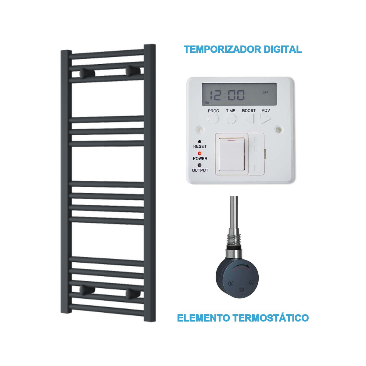 Radiador Toalheiro Elétrico Antracite 400 mm de Largura · Pré-cheio
