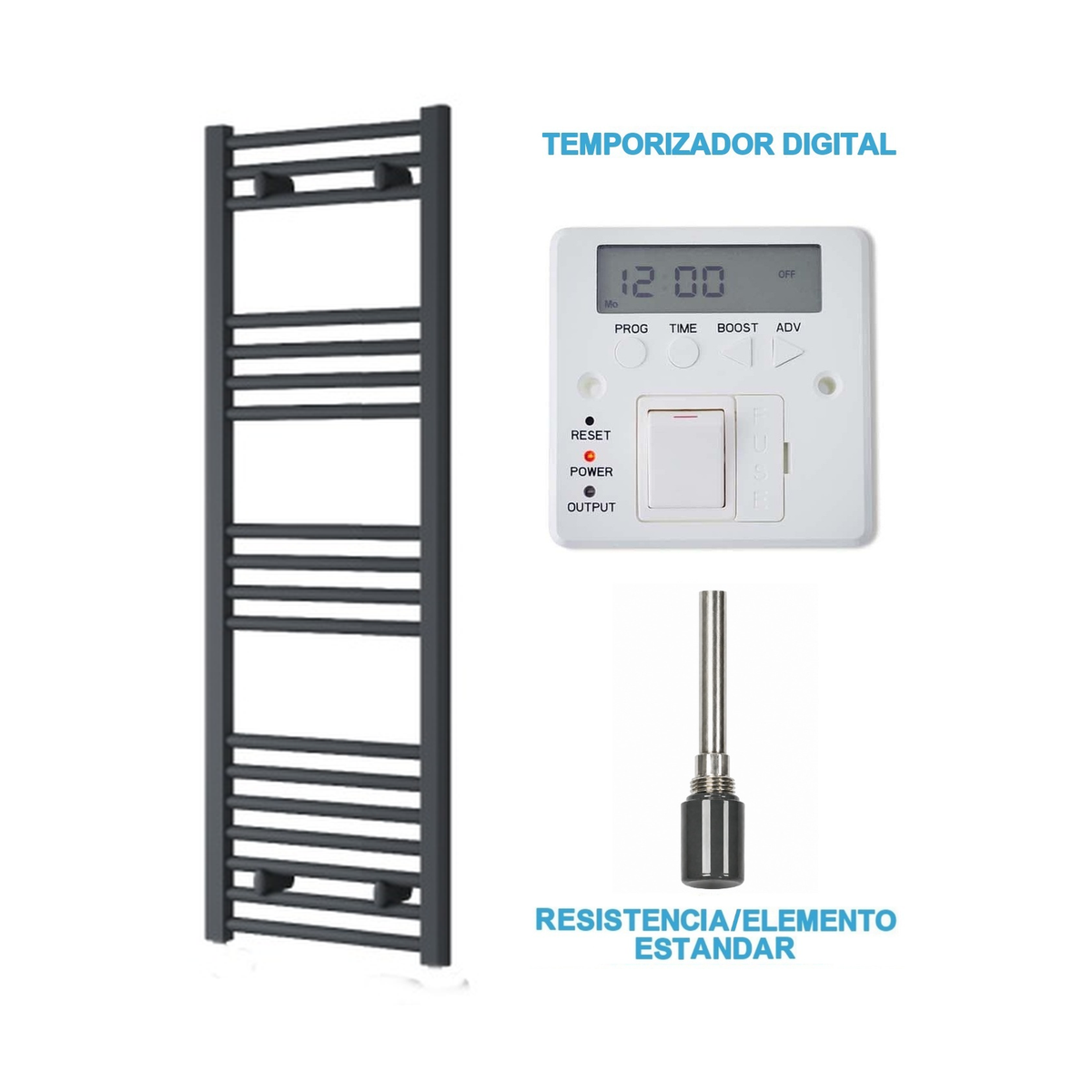 Radiador Toalheiro Elétrico Antracite 400 mm de Largura · Pré-cheio