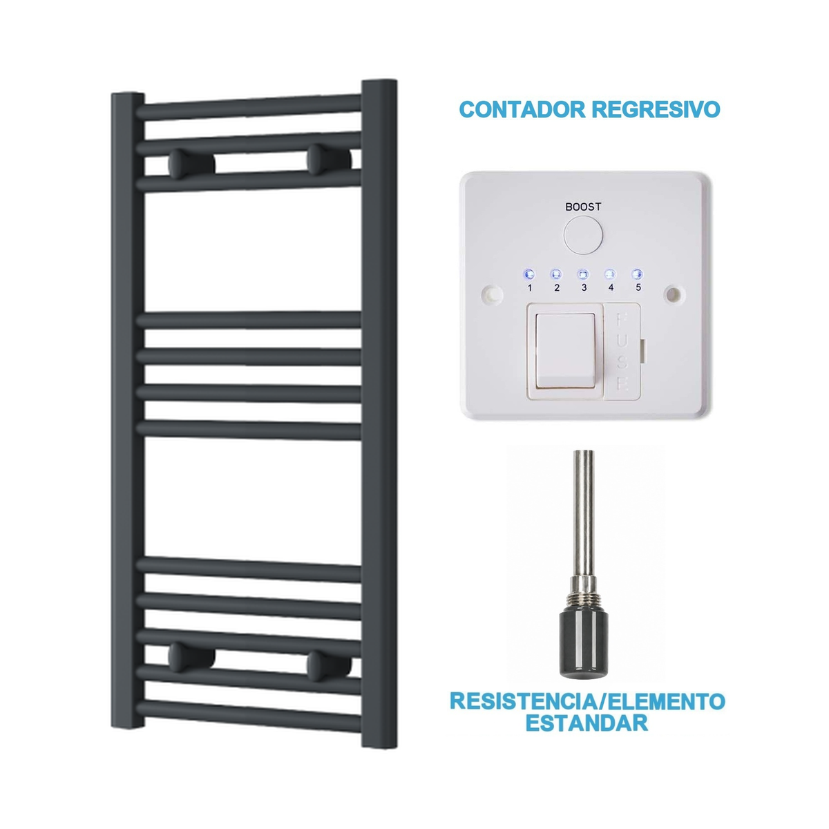 Radiador Toalheiro Elétrico Antracite 400 mm de Largura · Pré-cheio
