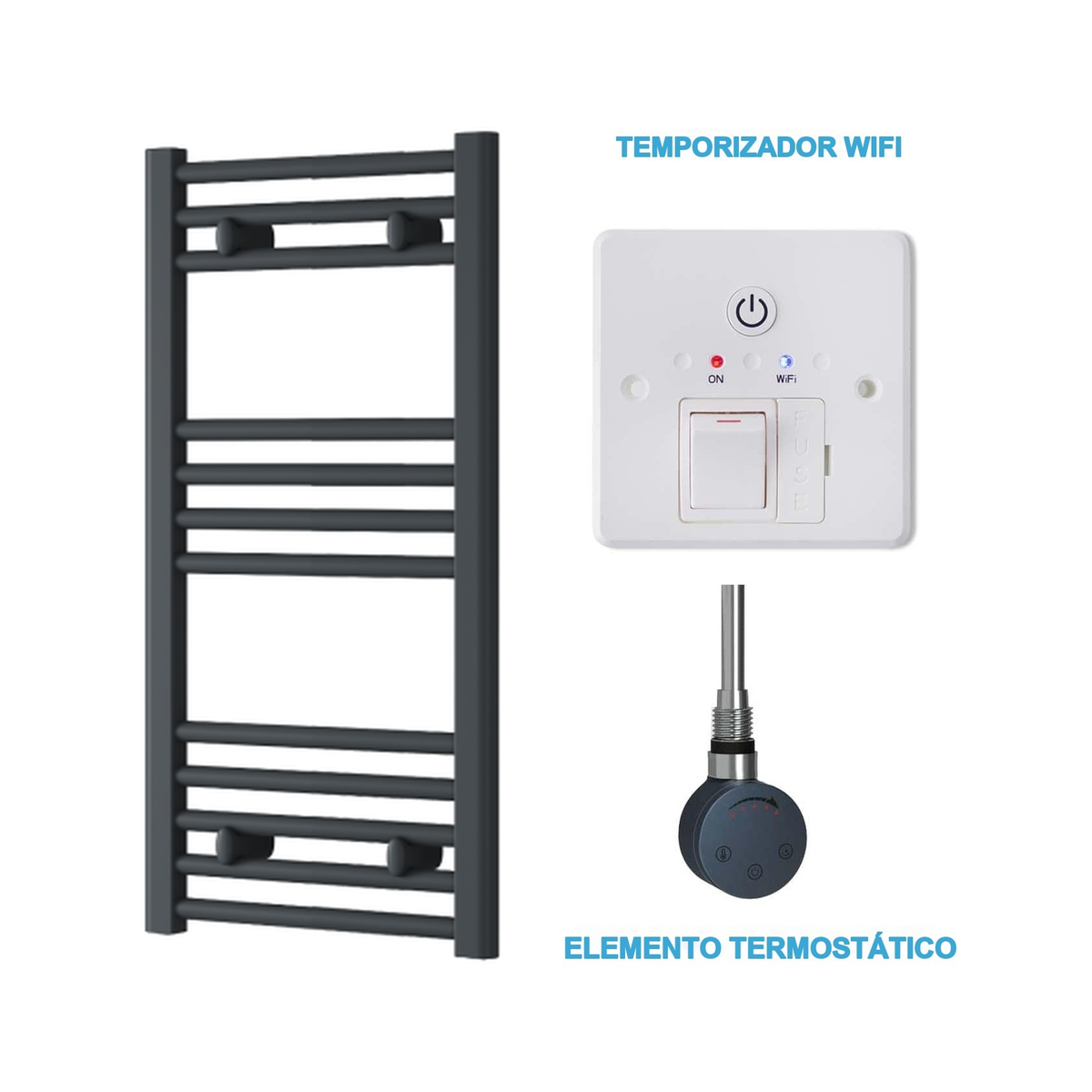 Radiador Toalheiro Elétrico Antracite 400 mm de Largura · Pré-cheio