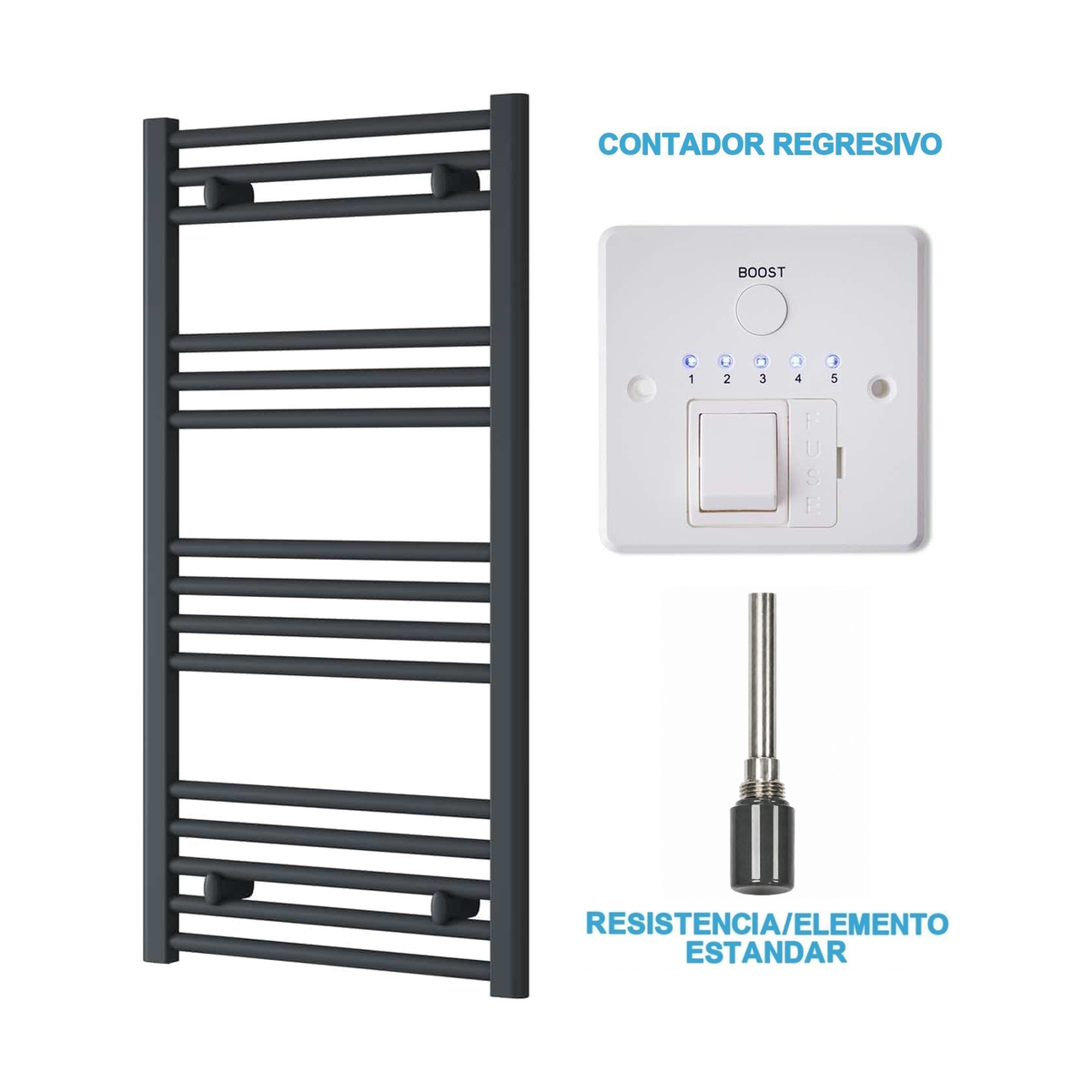 Radiador Toalheiro Elétrico Antracite 500 mm de Largura · Pré-cheio