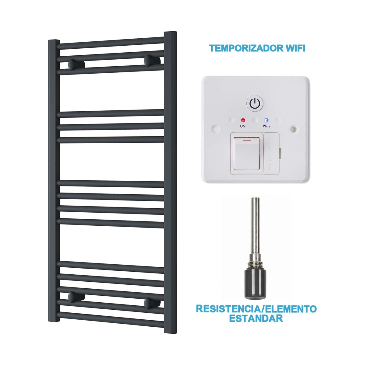 Radiador Toalheiro Elétrico Antracite 500 mm de Largura · Pré-cheio