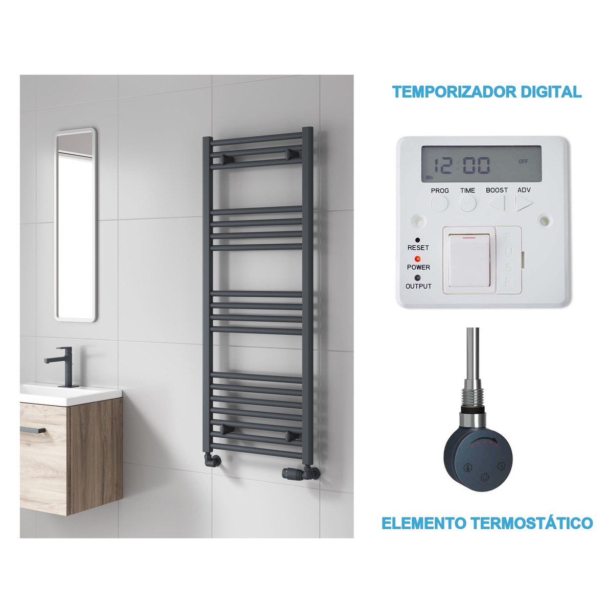 Radiador Toalheiro Elétrico Antracite 500 mm de Largura · Pré-cheio
