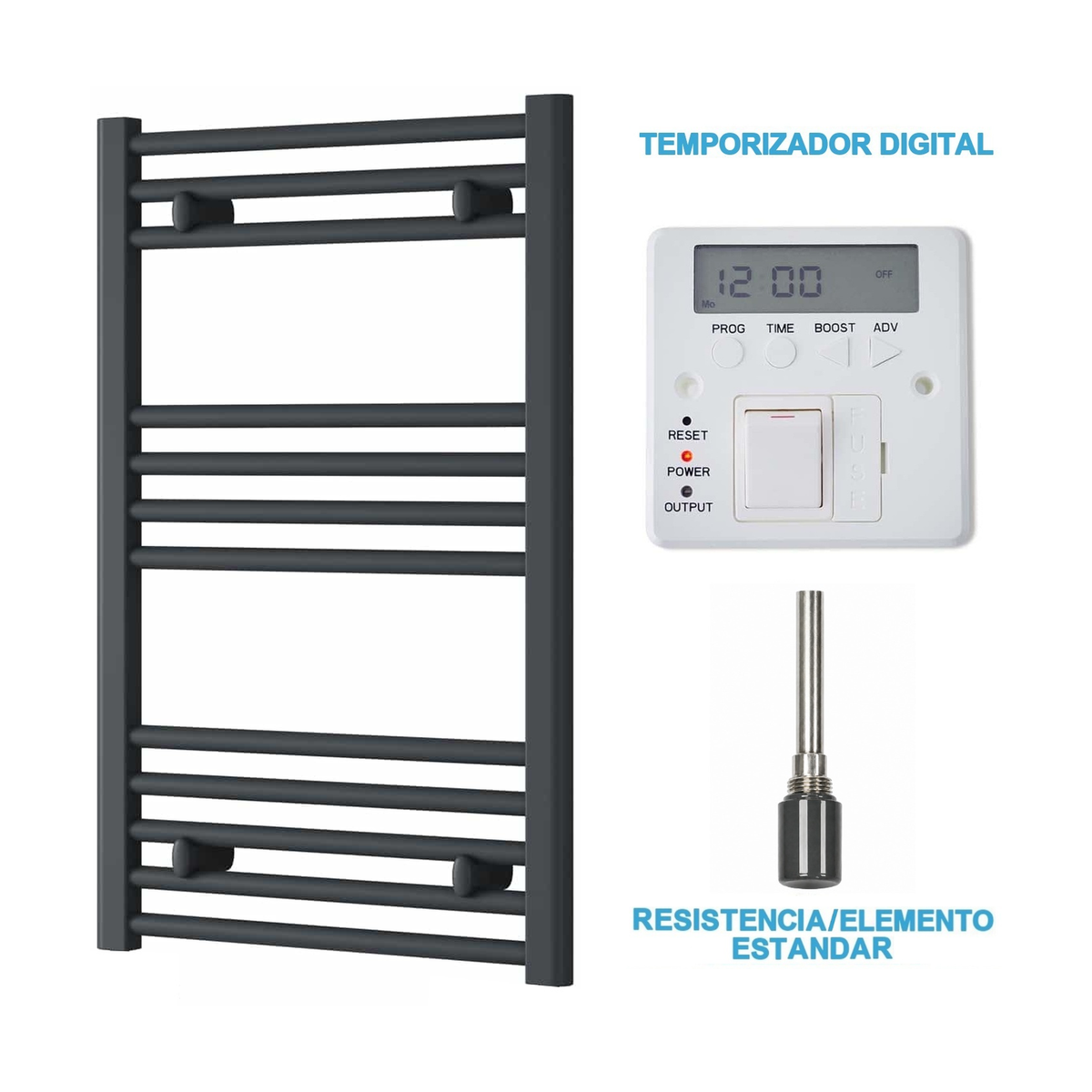 Radiador Toalheiro Elétrico Antracite 500 mm de Largura · Pré-cheio