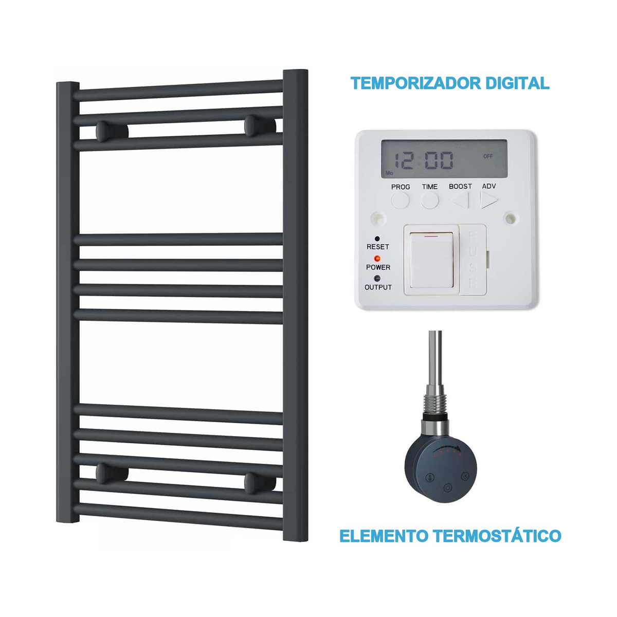 Radiador Toalheiro Elétrico Antracite 500 mm de Largura · Pré-cheio