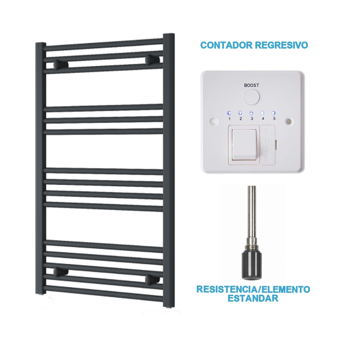 Radiador Toalheiro Elétrico Antracite 600 mm de Largura · Pré-cheio
