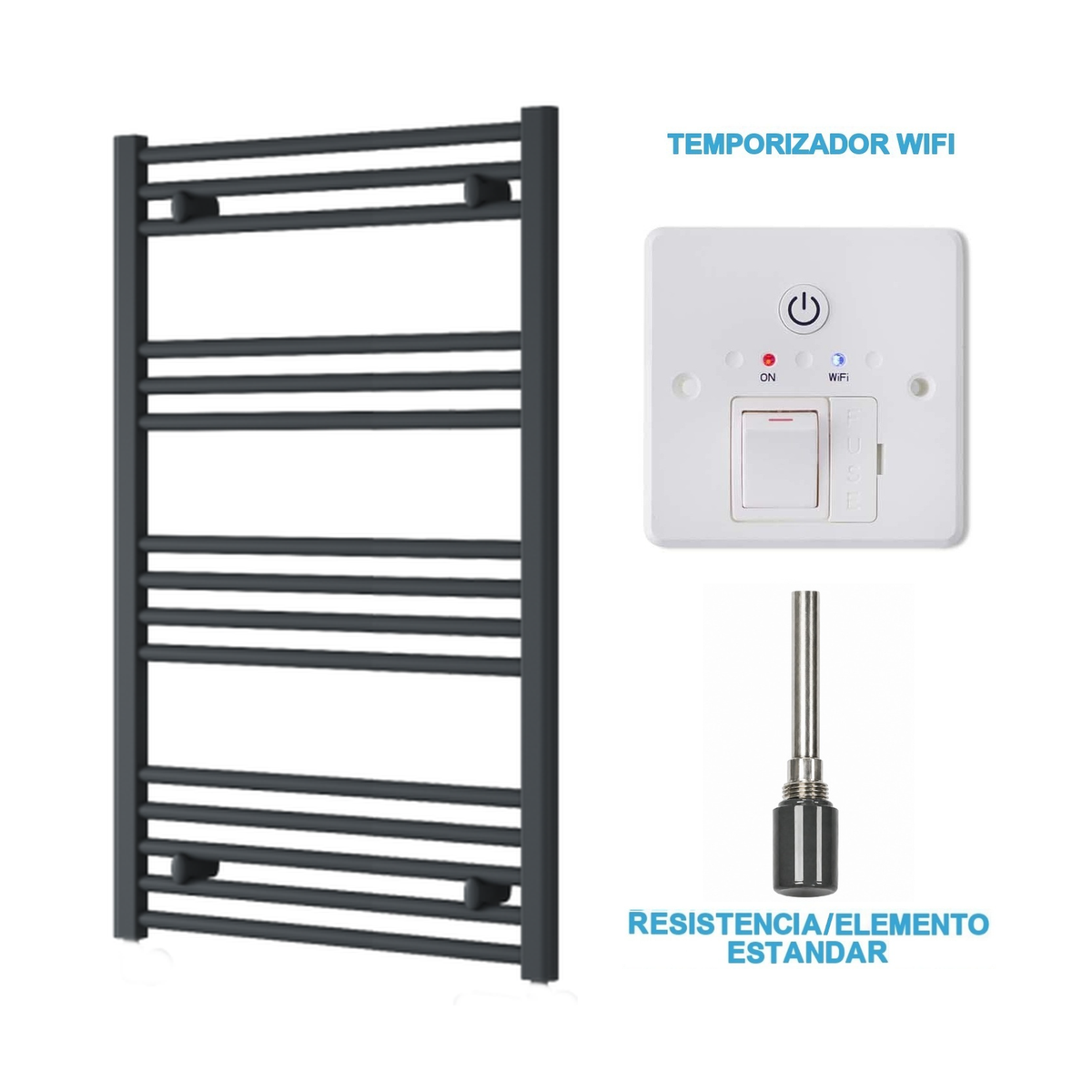 Radiador Toalheiro Elétrico Antracite 600 mm de Largura · Pré-cheio