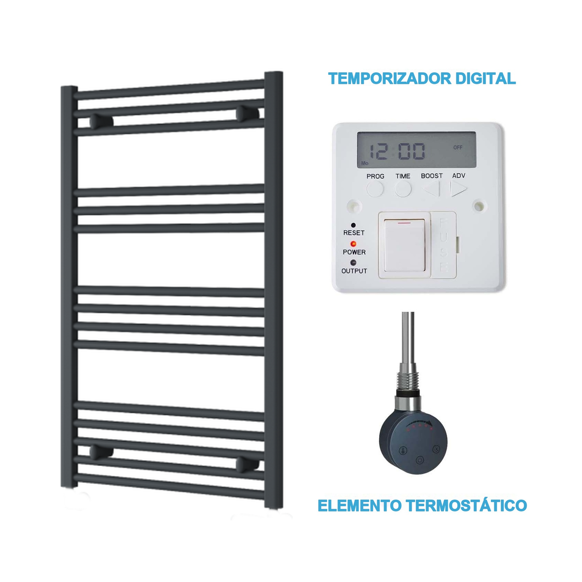 Radiador Toalheiro Elétrico Antracite 600 mm de Largura · Pré-cheio