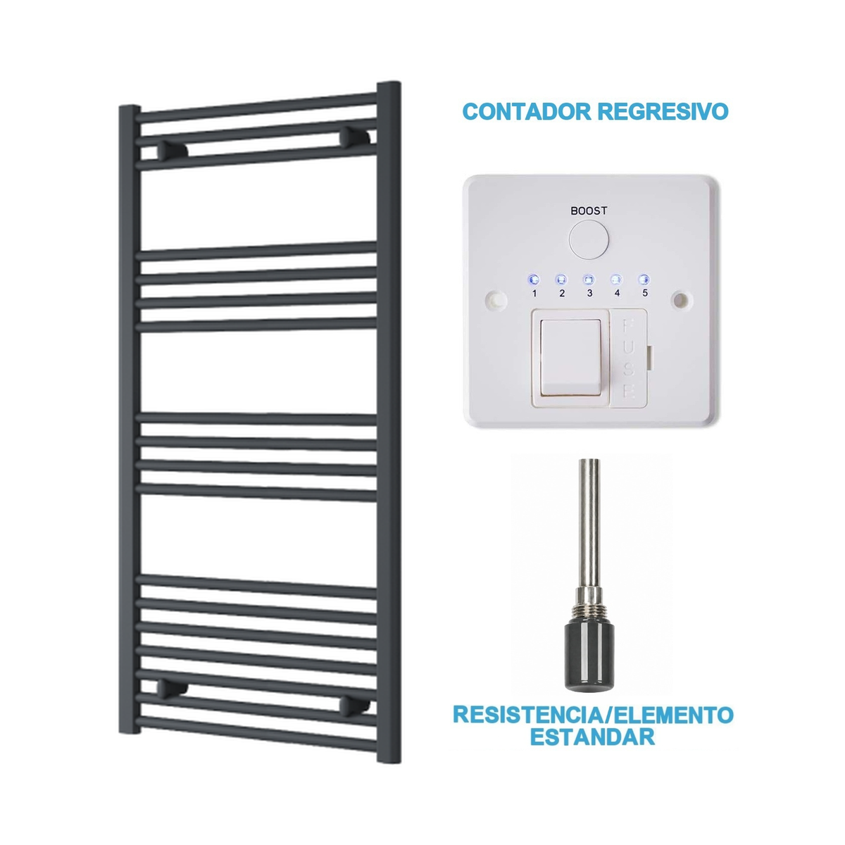 Radiador Toalheiro Elétrico Antracite 600 mm de Largura · Pré-cheio