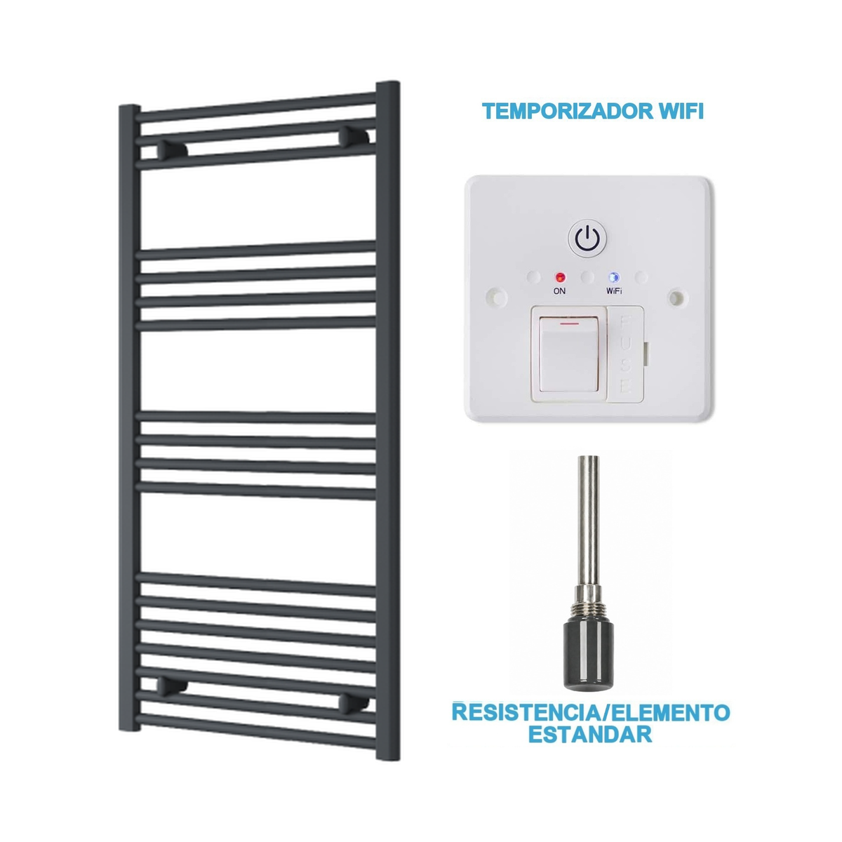Radiador Toalheiro Elétrico Antracite 600 mm de Largura · Pré-cheio