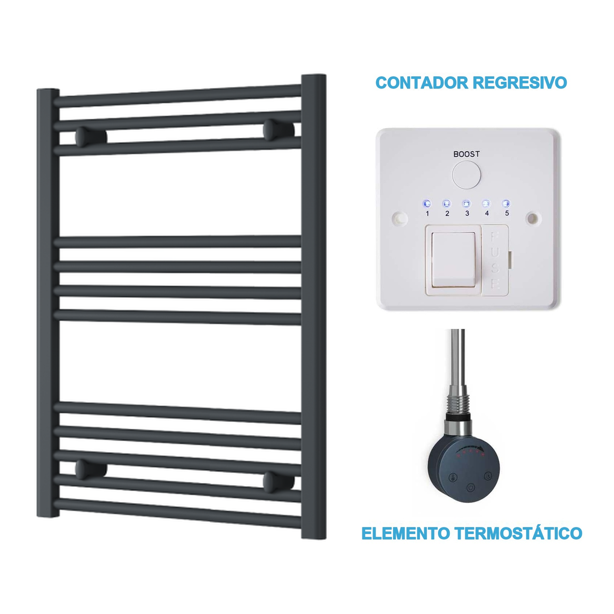 Radiador Toalheiro Elétrico Antracite 600 mm de Largura · Pré-cheio