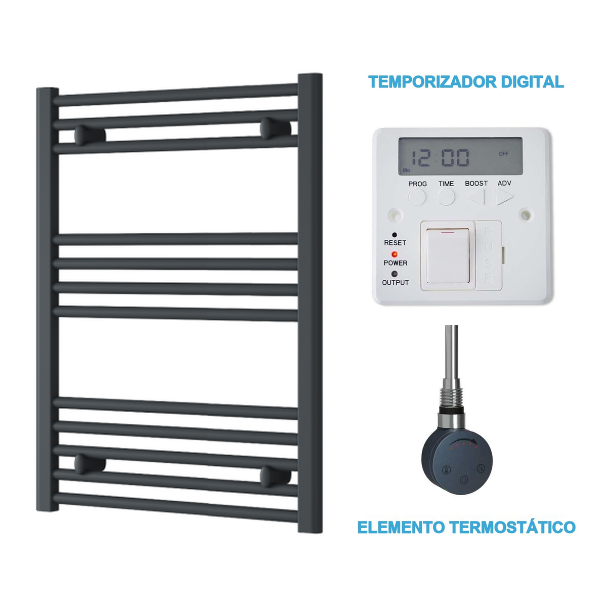 Radiador Toalheiro Elétrico Antracite 600 mm de Largura · Pré-cheio