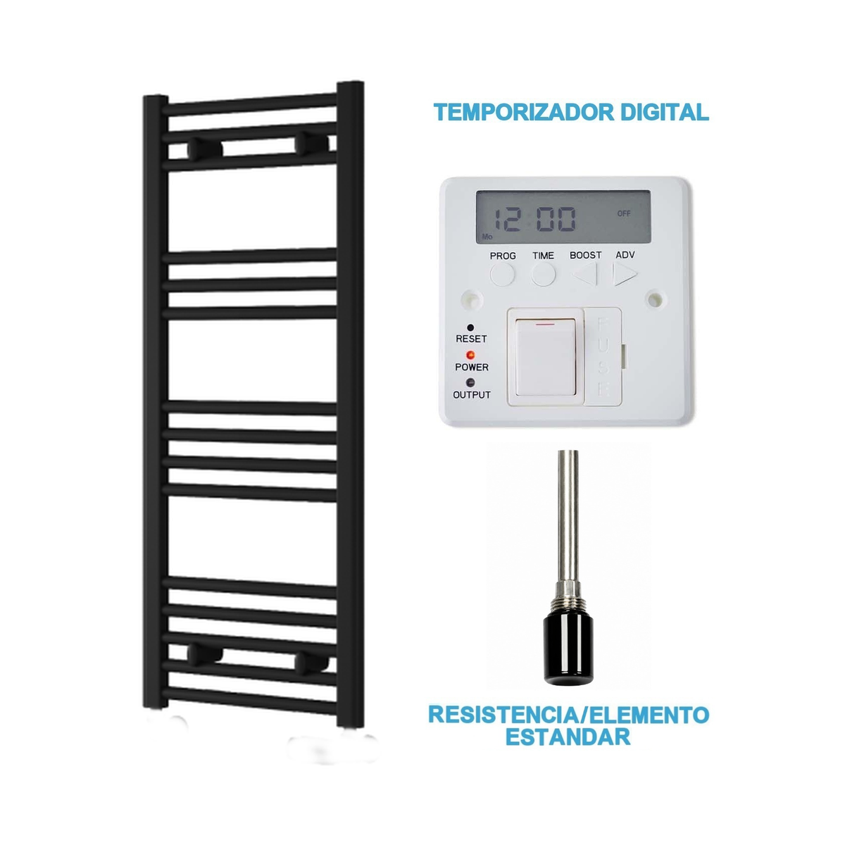 Radiador Toalheiro Elétrico Preto 400 mm de Largura · Pré-cheio