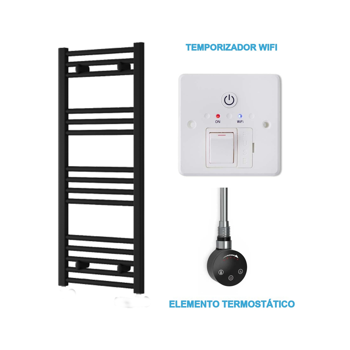 Radiador Toalheiro Elétrico Preto 400 mm de Largura · Pré-cheio