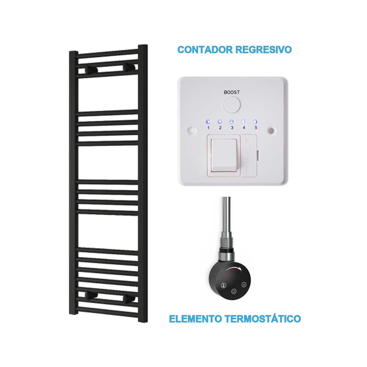 Radiador Toalheiro Elétrico Preto 400 mm de Largura · Pré-cheio