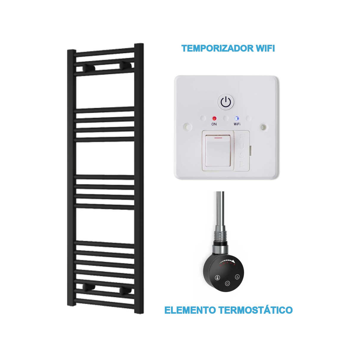 Radiador Toalheiro Elétrico Preto 400 mm de Largura · Pré-cheio