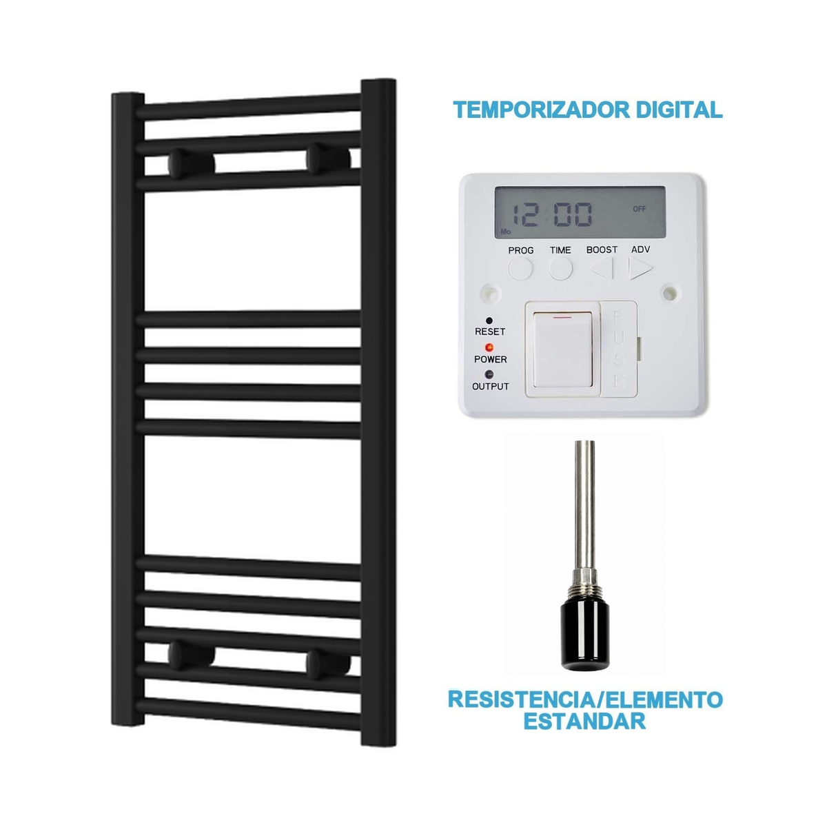 Radiador Toalheiro Elétrico Preto 400 mm de Largura · Pré-cheio