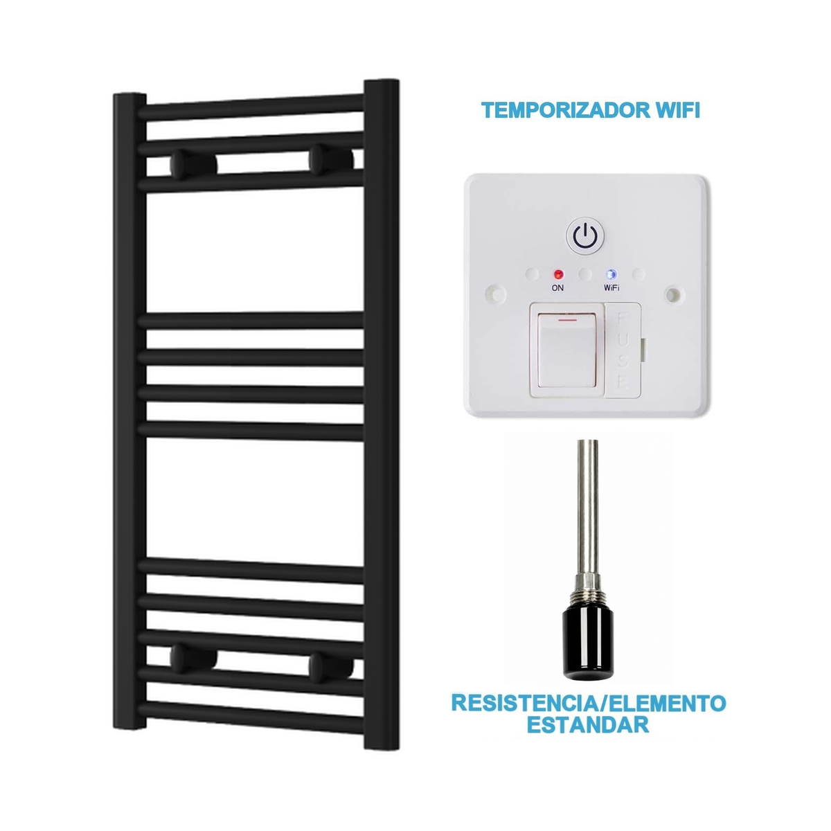 Radiador Toalheiro Elétrico Preto 400 mm de Largura · Pré-cheio