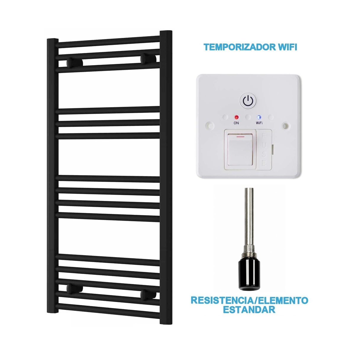 Radiador Toalheiro Elétrico Preto 500 mm de Largura · Pré-cheio