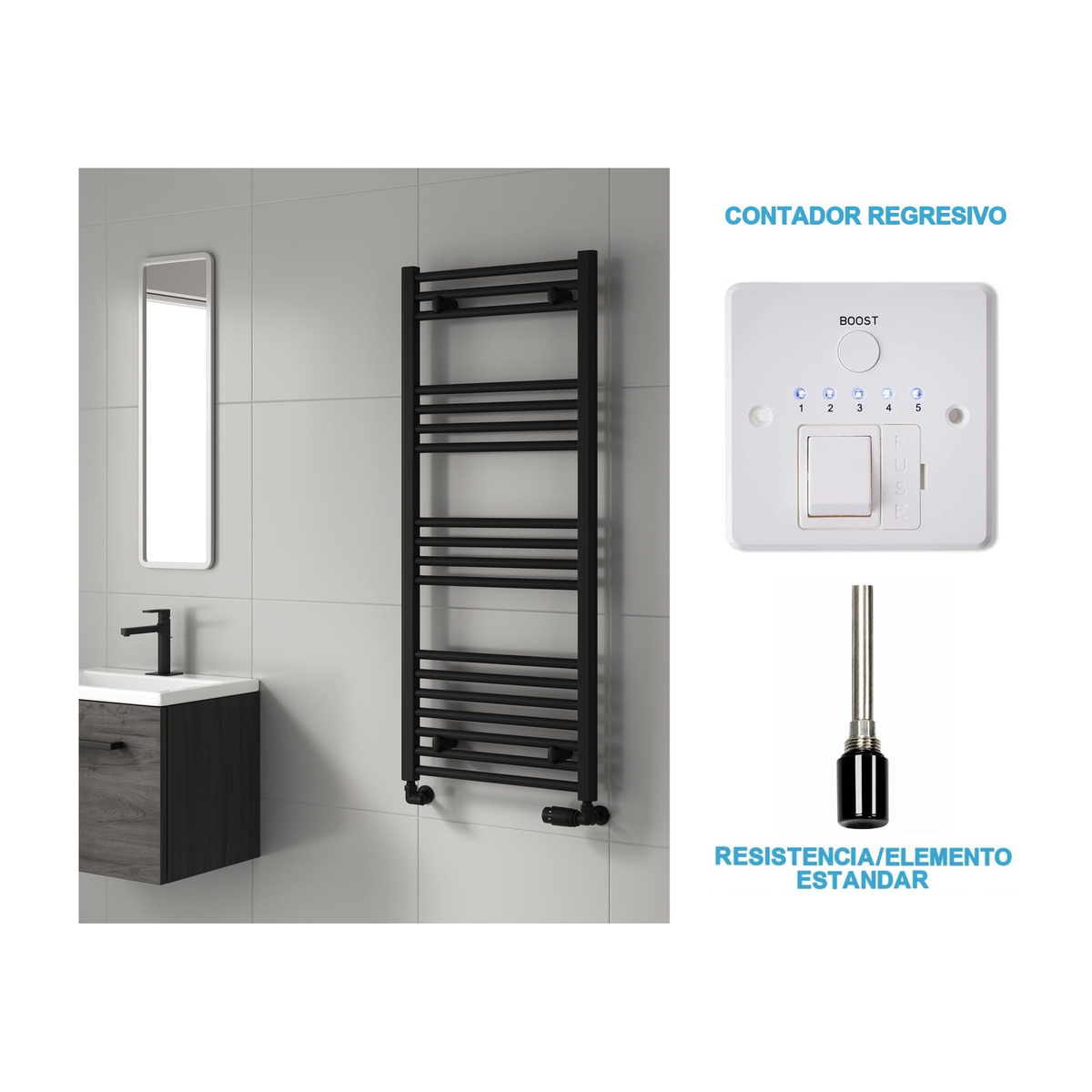 Radiador Toalheiro Elétrico Preto 500 mm de Largura · Pré-cheio