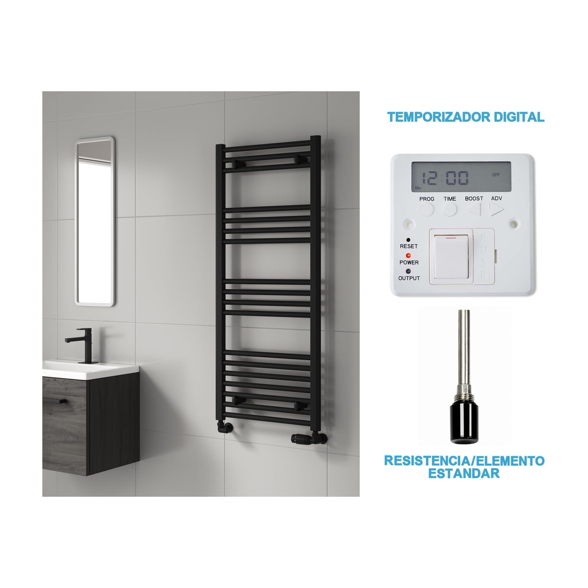 Radiador Toalheiro Elétrico Preto 500 mm de Largura · Pré-cheio