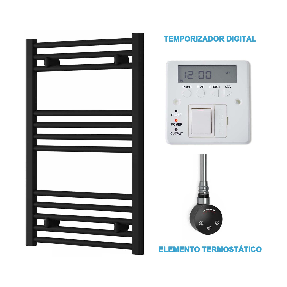 Radiador Toalheiro Elétrico Preto 500 mm de Largura · Pré-cheio