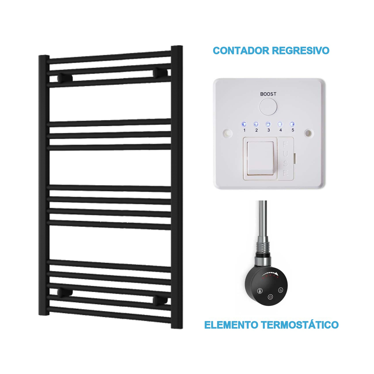 Radiador Toalheiro Elétrico Preto 600 mm de Largura · Pré-cheio