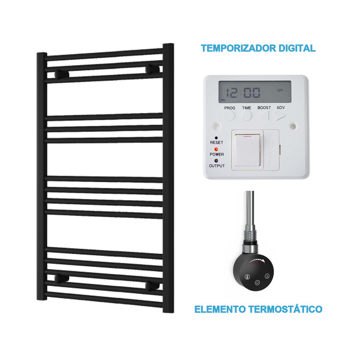 Radiador Toalheiro Elétrico Preto 600 mm de Largura · Pré-cheio