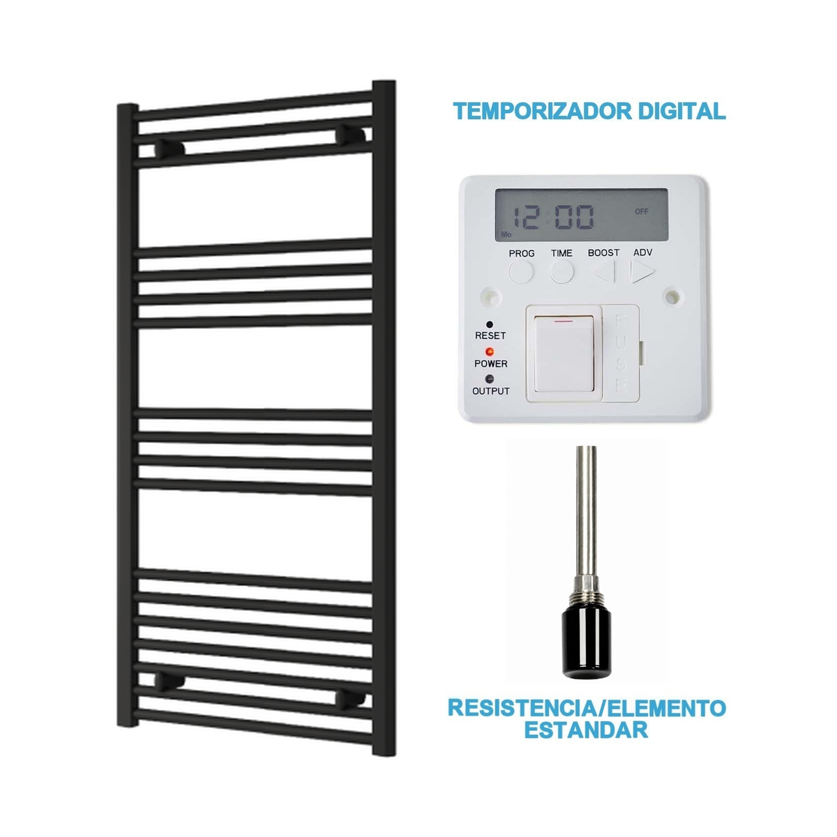 Radiador Toalheiro Elétrico Preto 600 mm de Largura · Pré-cheio