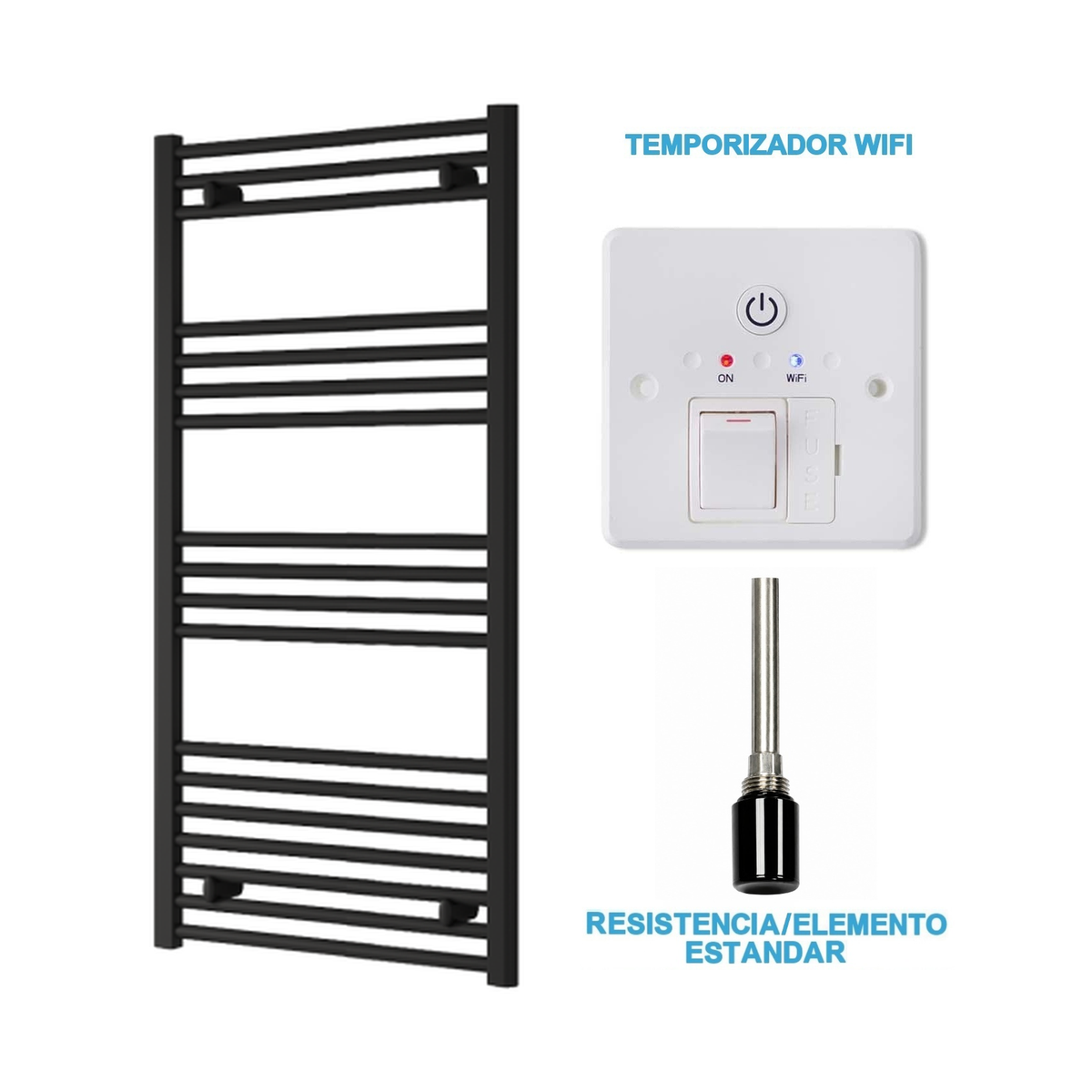 Radiador Toalheiro Elétrico Preto 600 mm de Largura · Pré-cheio