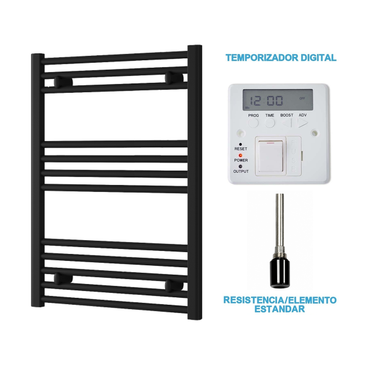 Radiador Toalheiro Elétrico Preto 600 mm de Largura · Pré-cheio