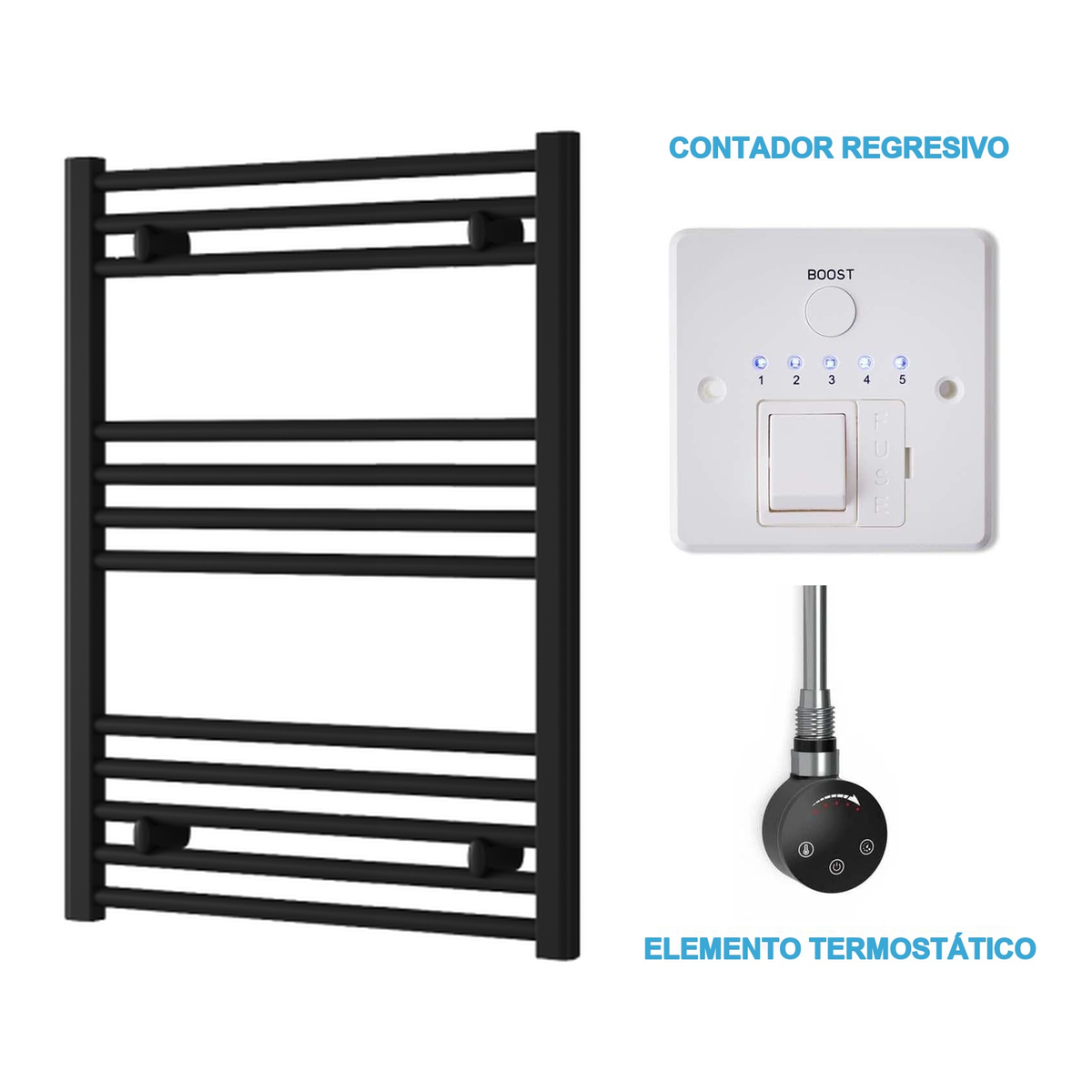 Radiador Toalheiro Elétrico Preto 600 mm de Largura · Pré-cheio