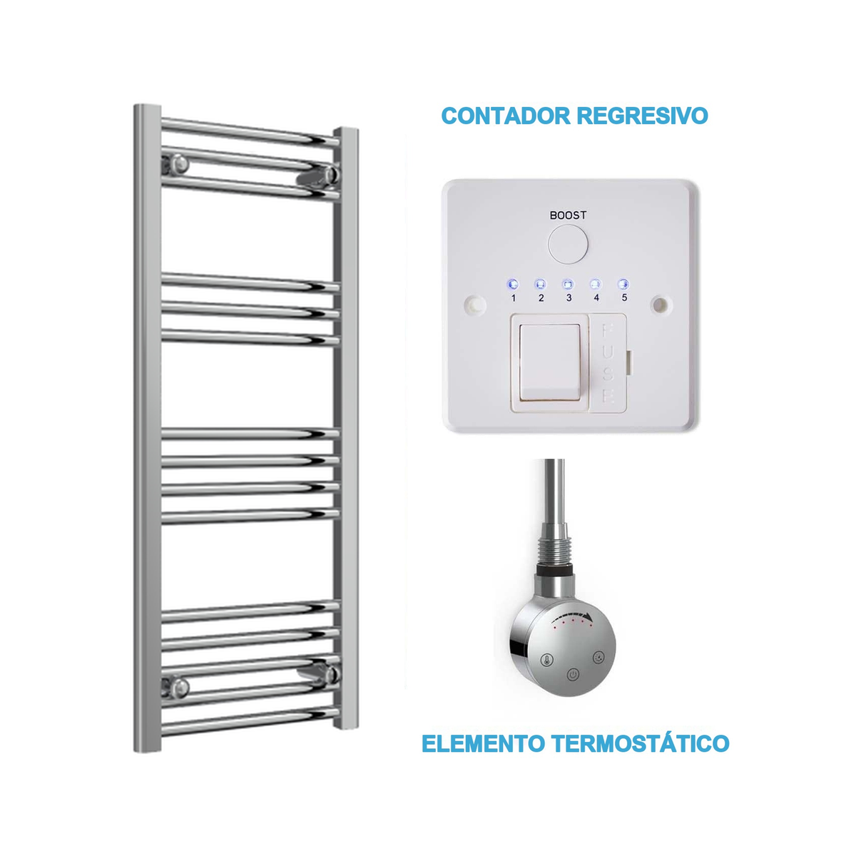 Radiador Toalheiro Elétrico Cromado 400 mm de Largura · Pré-cheio