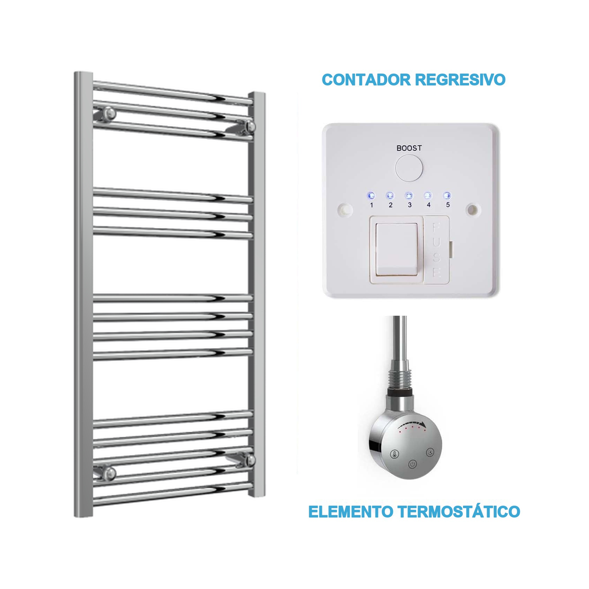 Radiador Toalheiro Elétrico Cromado 500 mm de Largura · Pré-cheio