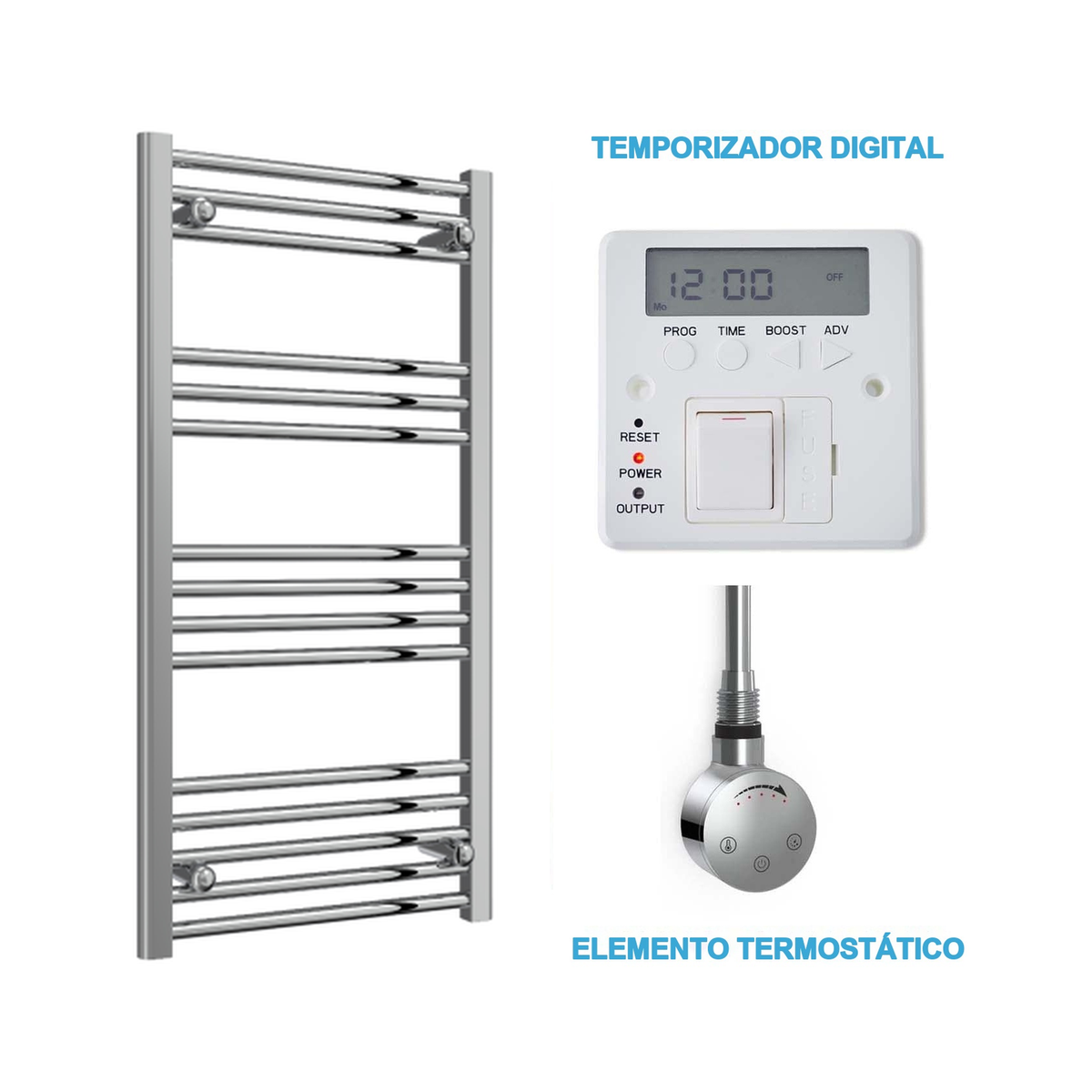 Radiador Toalheiro Elétrico Cromado 500 mm de Largura · Pré-cheio