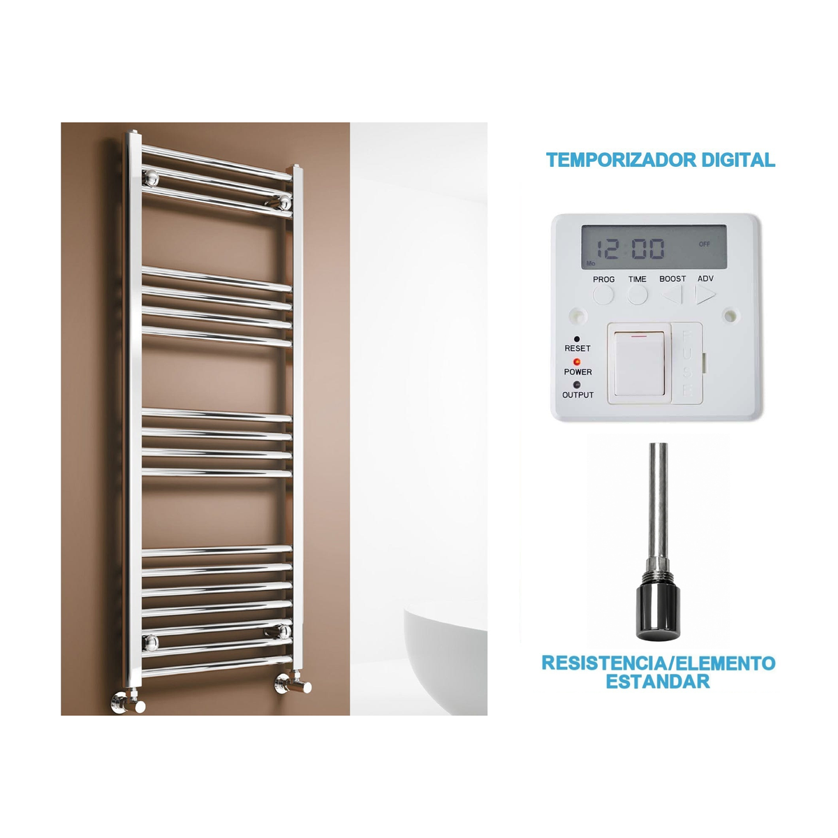 Radiador Toalheiro Elétrico Cromado 500 mm de Largura · Pré-cheio