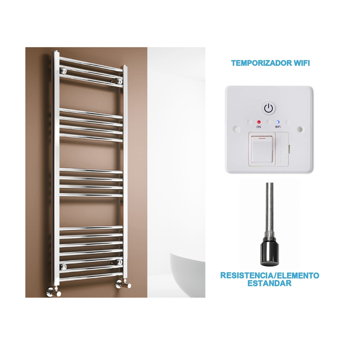 Radiador Toalheiro Elétrico Cromado 500 mm de Largura · Pré-cheio