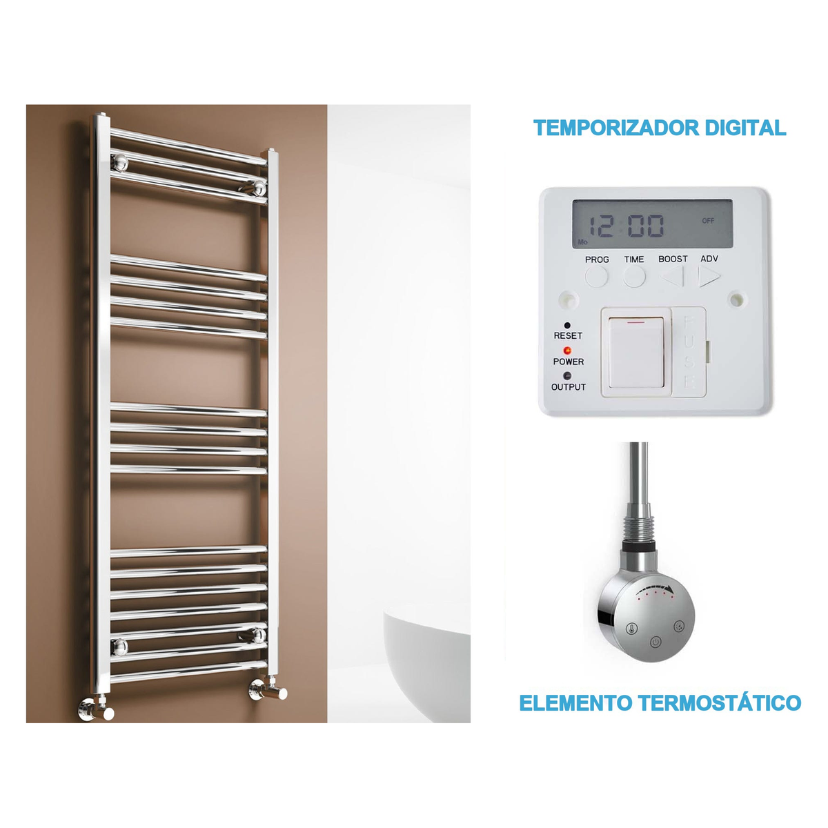 Radiador Toalheiro Elétrico Cromado 500 mm de Largura · Pré-cheio