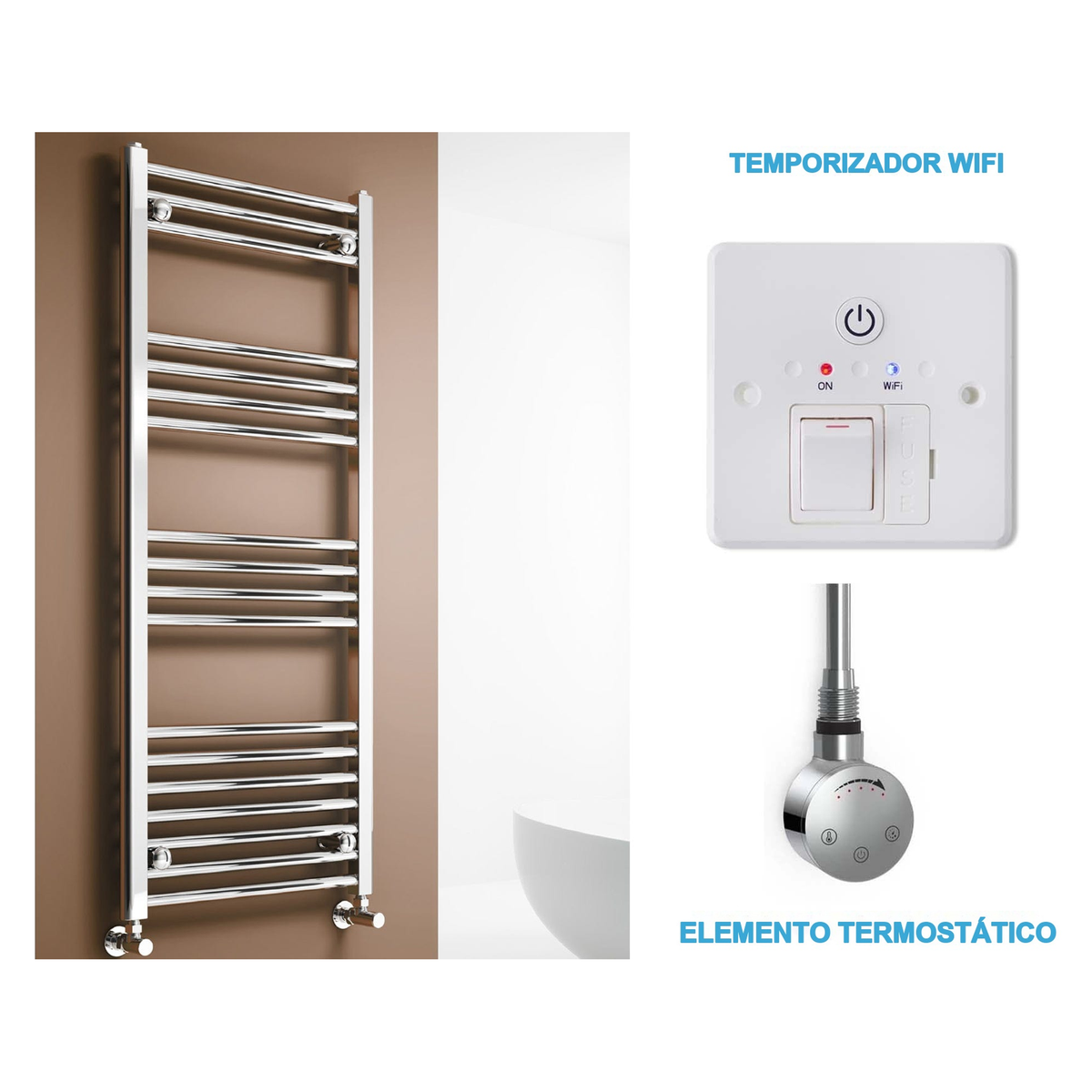 Radiador Toalheiro Elétrico Cromado 500 mm de Largura · Pré-cheio