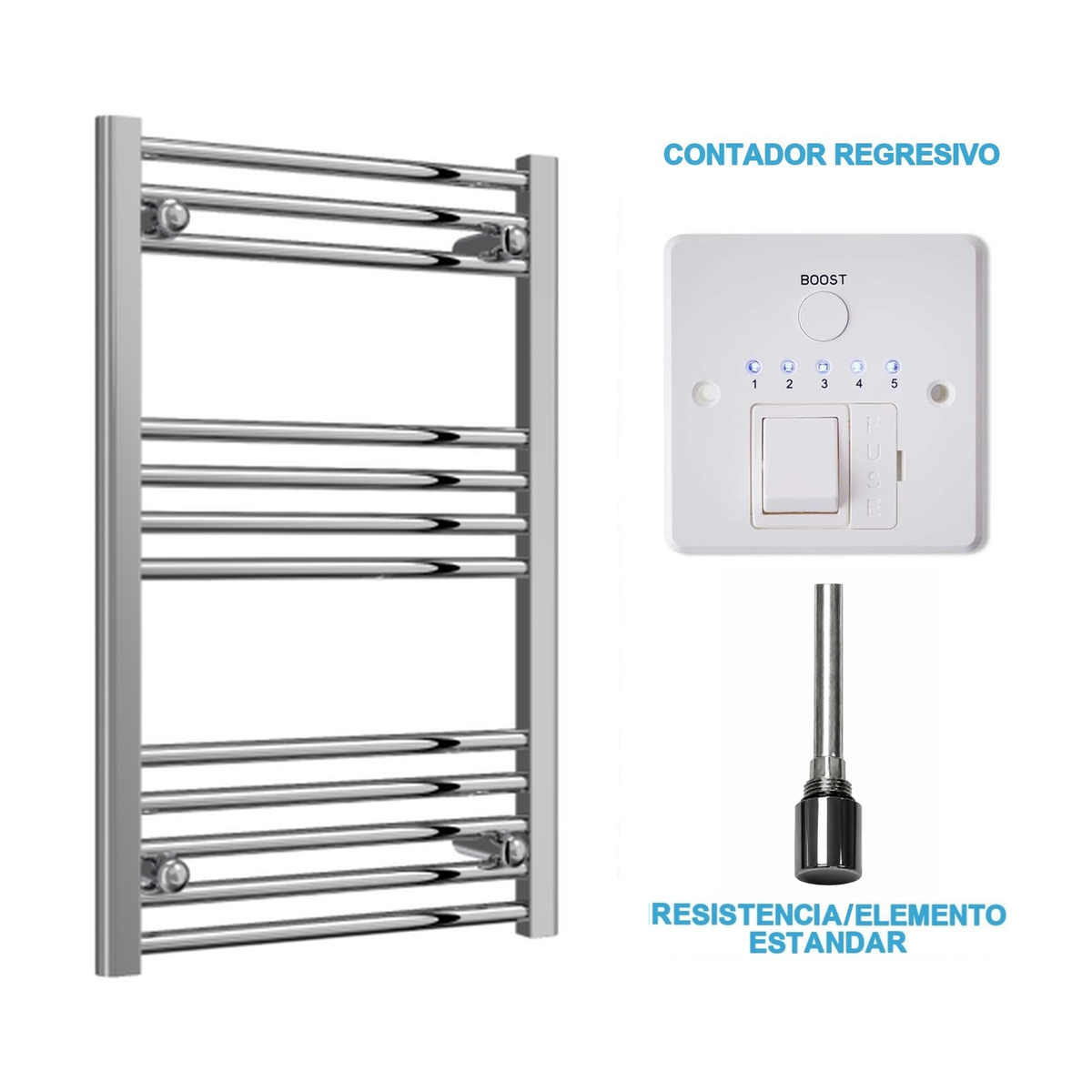 Radiador Toalheiro Elétrico Cromado 500 mm de Largura · Pré-cheio