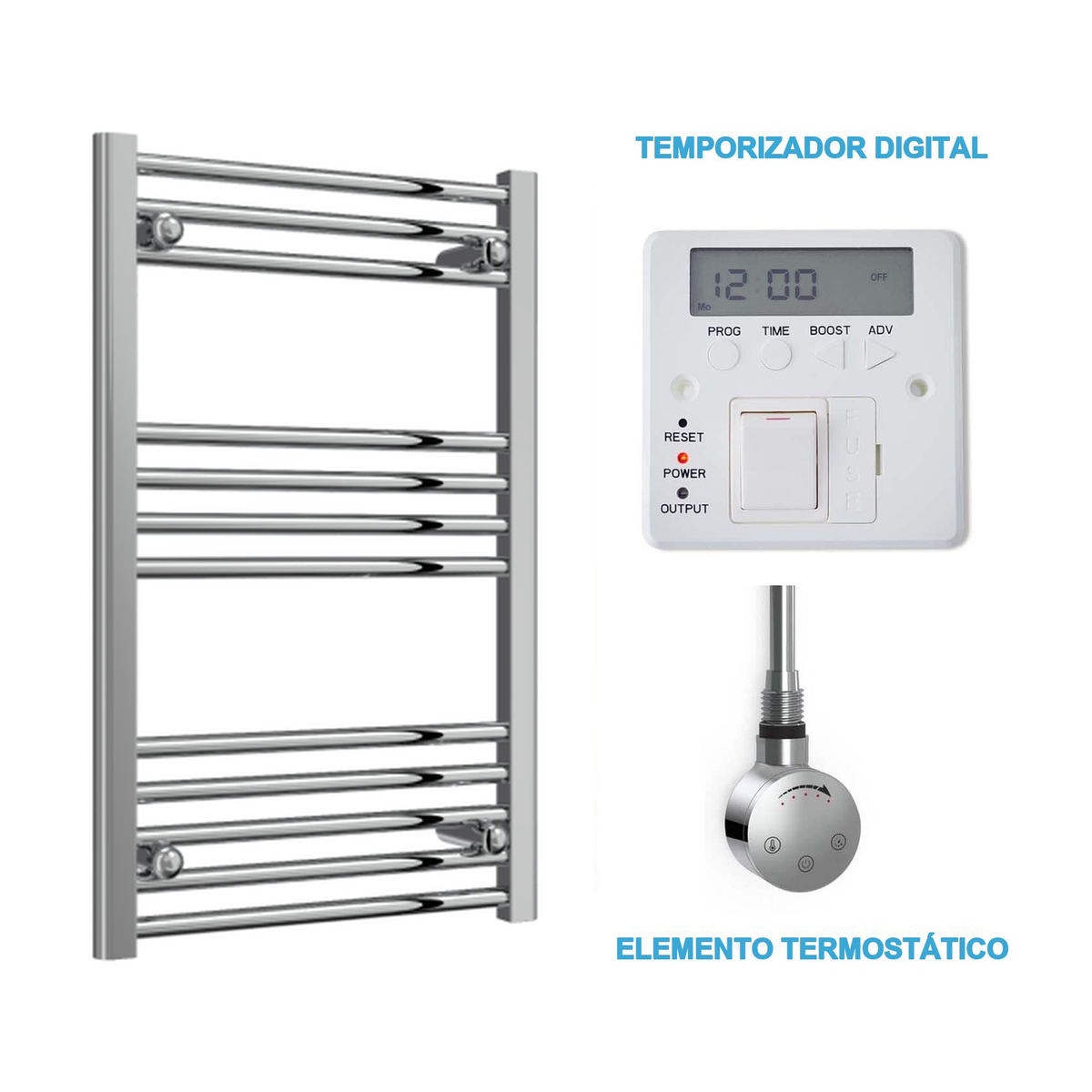 Radiador Toalheiro Elétrico Cromado 500 mm de Largura · Pré-cheio
