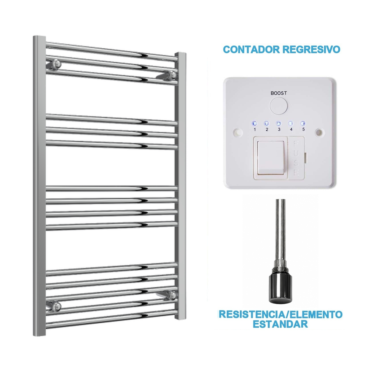 Radiador Toalheiro Elétrico Cromado 600 mm de Largura · Pré-cheio