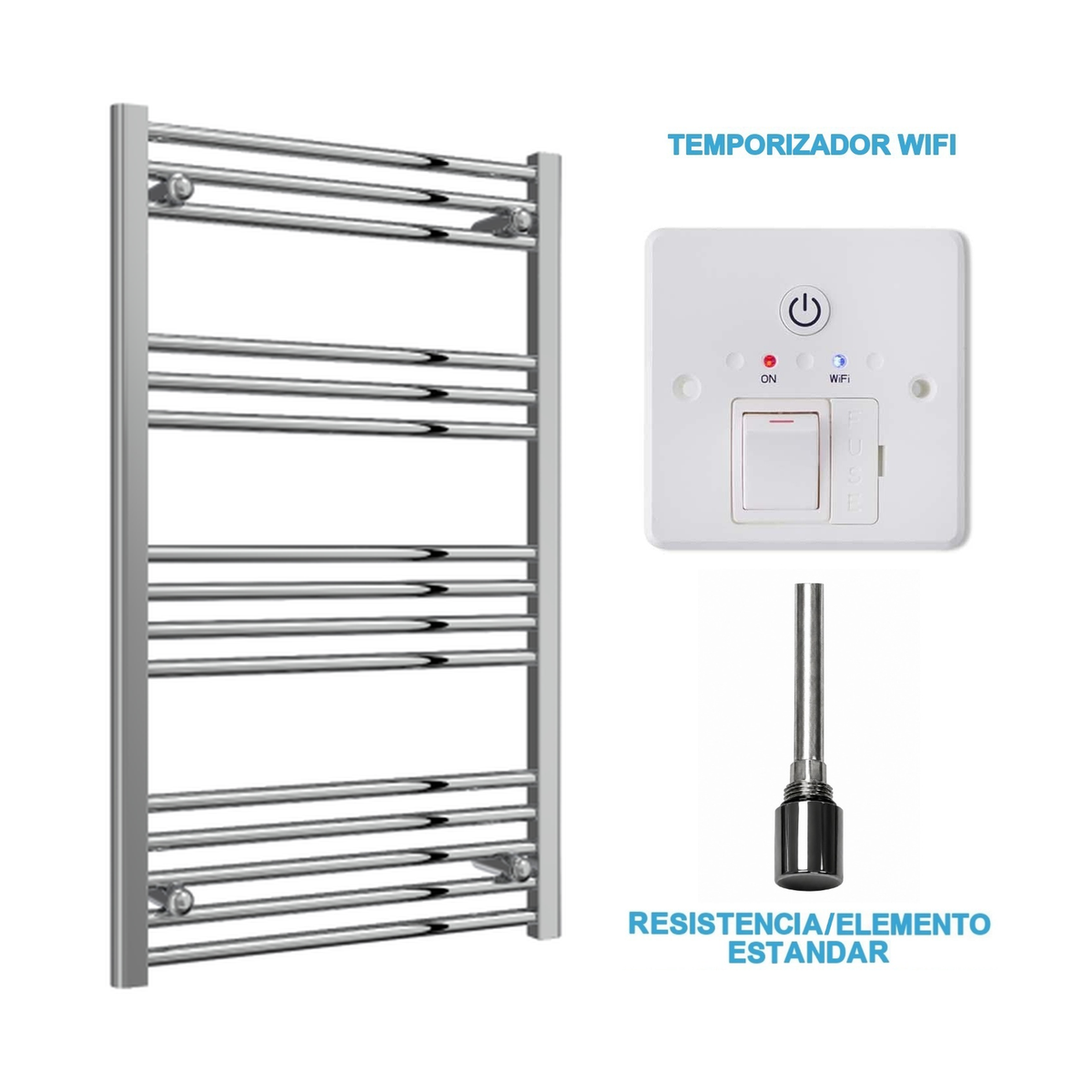 Radiador Toalheiro Elétrico Cromado 600 mm de Largura · Pré-cheio