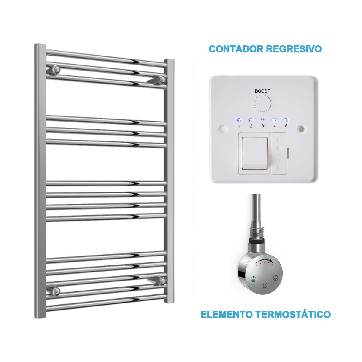 Radiador Toalheiro Elétrico Cromado 600 mm de Largura · Pré-cheio