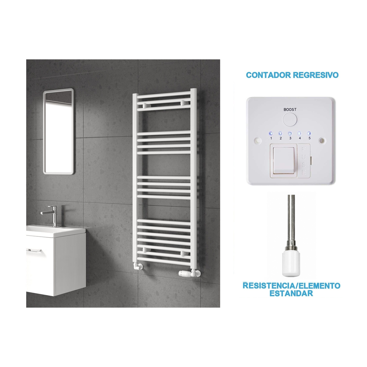 Radiador Toalheiro Elétrico Branco 500 mm de Largura · Pré-cheio