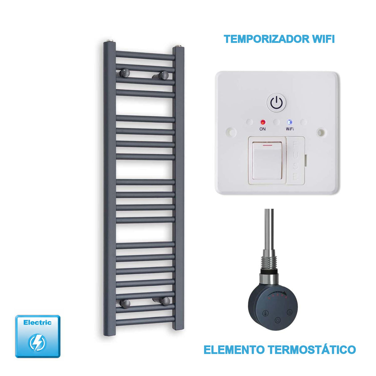 Radiador Toalheiro Elétrico Antracite 300 mm de Largura · Pré-cheio