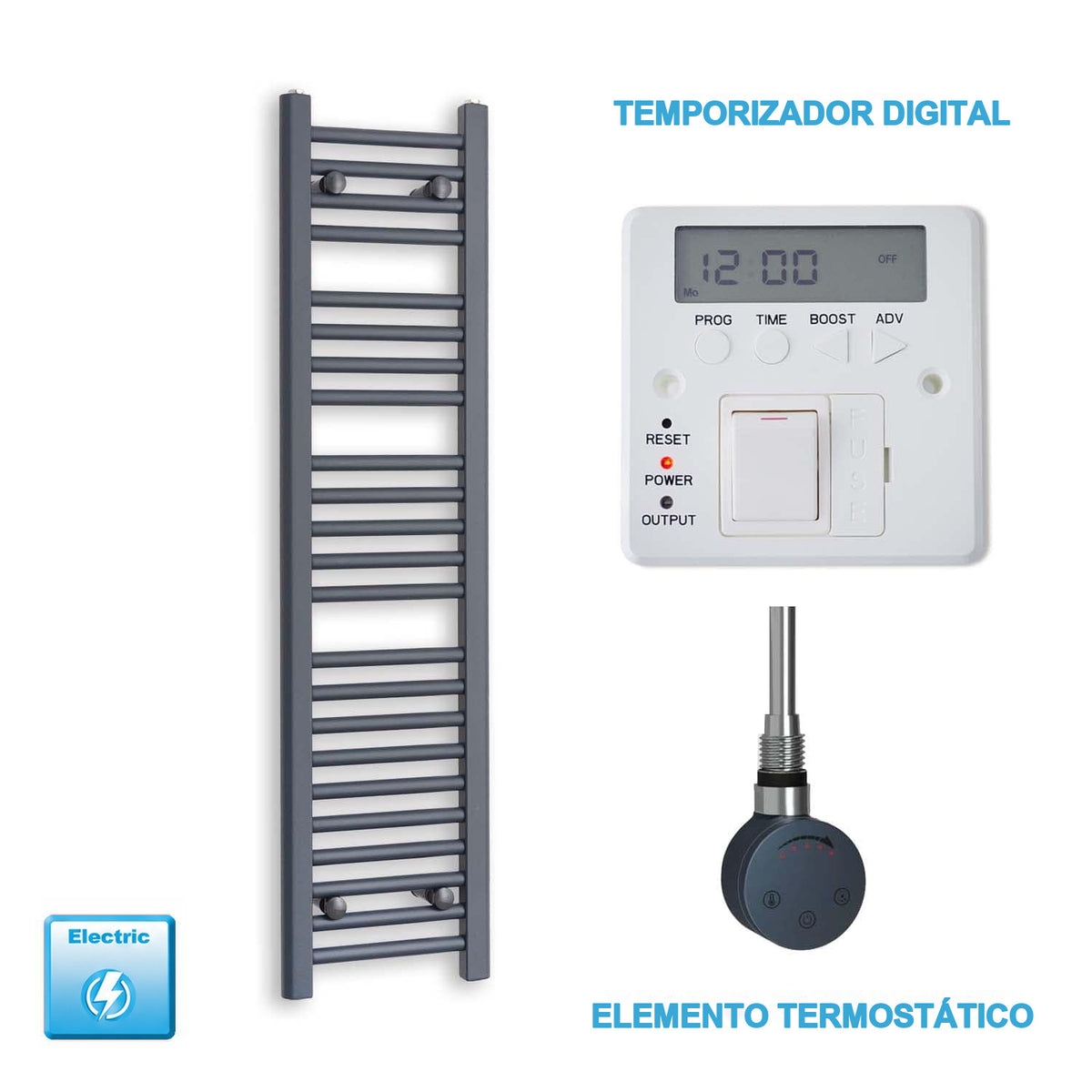 Radiador Toalheiro Elétrico Antracite 300 mm de Largura · Pré-cheio