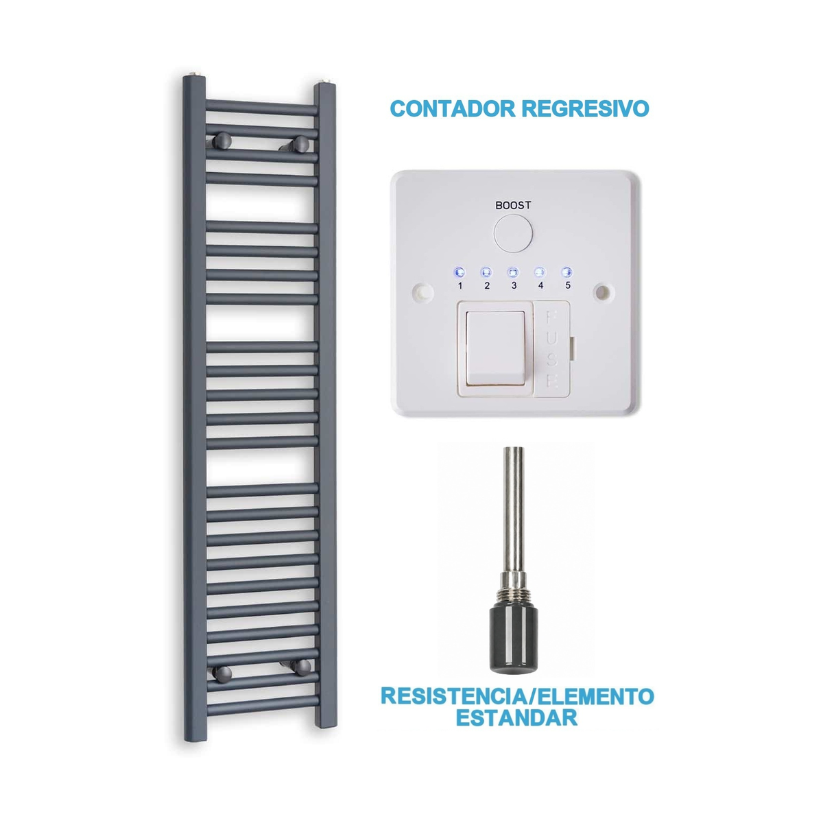 Radiador Toalheiro Elétrico Antracite 300 mm de Largura · Pré-cheio