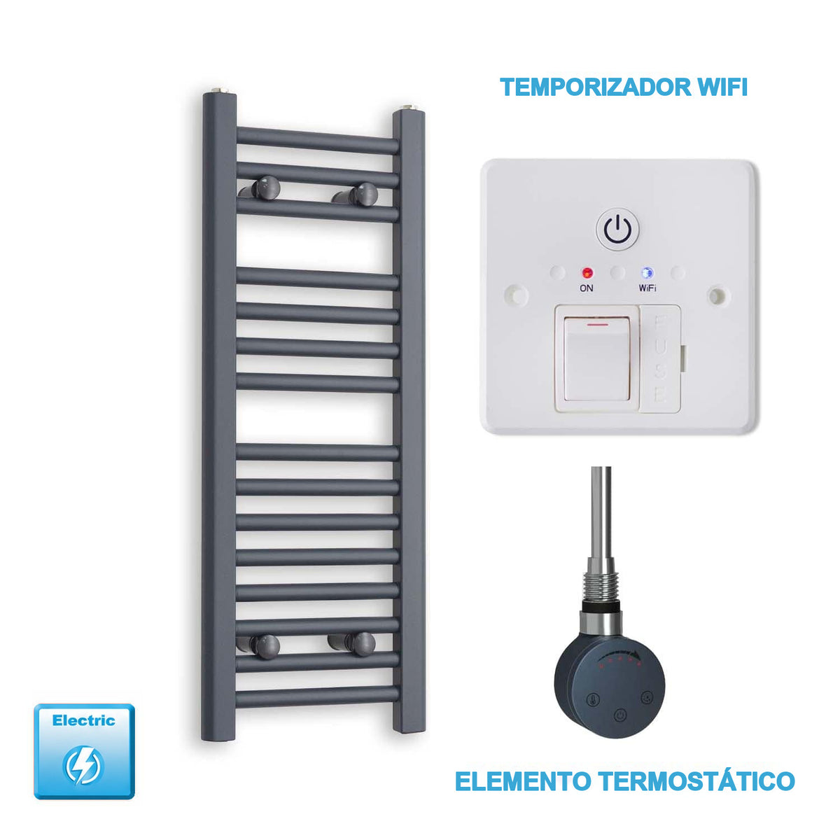 Radiador Toalheiro Elétrico Antracite 300 mm de Largura · Pré-cheio